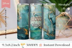 Green Marble Tumbler Wrap, Boss Mama Tumbler Sublimation Product Image 1