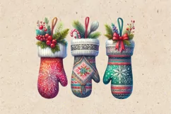 Watercolor Christmas Mittens cliparts. PNG sublimation Product Image 2