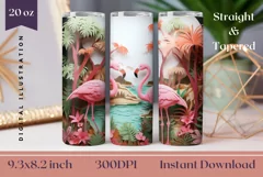 3D Flamingo Tumbler Wrap, 3D Summer Sublimation, 3D Tumbler Product Image 1