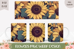 Boho Sunflower Mug Template, Cartoon Flowers Sublimation Product Image 1