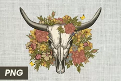 boho cow skull png cow skull in flowers sublimation Product Image 1