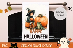 Cartoon Halloween Witch Towel, Halloween Frog Sublimation Product Image 1
