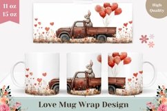 Watercolor Red Truck Mug Design, Red Hearts Mug Template Product Image 1
