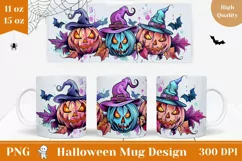 Watercolor Halloween Mug Wrap, Colorful Pumpkins Mug PNG Product Image 1