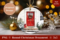 Watercolor Christmas Red Door Ornament, Winter Ornament Product Image 1