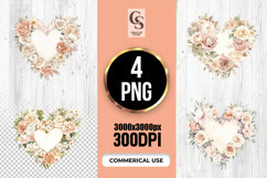 Vintage Rose Floral Heart Frame Clipart Sublimation PNG Product Image 1