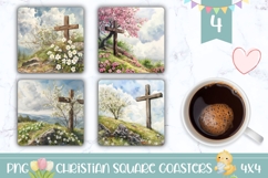 Christian Cross Square Coasters, Floral Cross Coasters Product Image 1