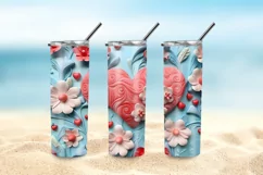 3D Heart Floral Tumbler, 3D 20oz Skinny Tumbler Sublimation Product Image 5