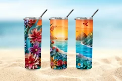 3D Sunrise Beach 20 oz Skinny Tumbler Sublimation Product Image 5