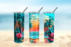 3D Beach 20 oz Skinny Tumbler Sublimation, 3d Plam Tree Wrap Product Image 5