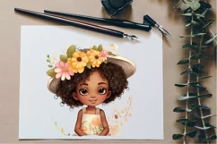 Cute Afro Black Girl clipart, Black Floral Girl clipart Product Image 4