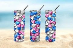 Blue Pink and Silver 3D Hearts 20 oz Skinny Tumbler Wrap Product Image 5