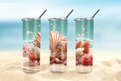 3D Seashells Beach 20oz Skinny Tumbler Sublimation Design Product Image 4