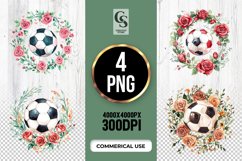 Vintage Rose Soccer Ball Clipart Sublimation PNG Product Image 1