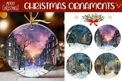Watercolor Christmas Ornaments, Christmas Town Ornament Product Image 1