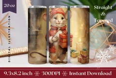 Watercolor Christmas Tumbler Design, Pretty Christmas Mouse Product Image 1