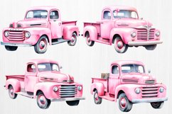 Vintage Pink Truck Valentine Clipart, Watercolor Valentines Product Image 2
