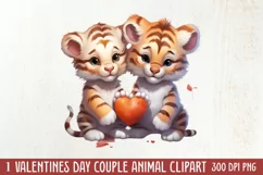 Couple Animal Valentines Day Clipart, Watercolor Couple Product Image 1