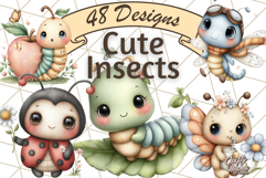Cute Insects Clipart, Cartoon Bugs, Bug PNG Illustrations Product Image 1