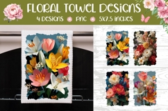 Cute Flowers Towel Template, Floral Kitchen Towel Designs Product Image 1
