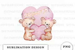 Watercolor Valentine Teddy Bears PNG Product Image 1