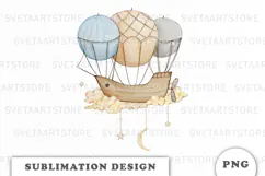 Watercolor Airship Balloon png Product Image 1