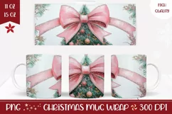 Watercolor Christmas Mug, Pink Christmas Ribbon Sublimation Product Image 1