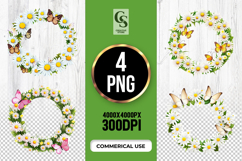 Daisy Butterfly Wreath Clipart Sublimation PNG Product Image 1