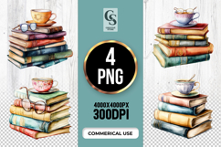 Tea Cup Book Stack Clipart Sublimation PNG Product Image 1
