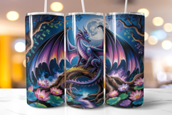 20 oz Black Gem Dragon &amp; Lotus Forest Tumbler Wrap PNG Product Image 1
