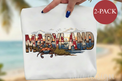 Maryland State PNG, Vintage Lighthouse &amp; Crab Sublimation Product Image 1