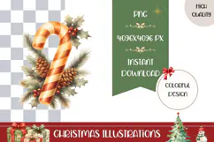 Cartoon Christmas Candy Cane Illustration, Gold Christmas Product Image 1