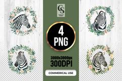 Zebra Floral Wreath Watercolor Clipart Sublimation PNG Product Image 1