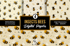 Cute Honeybees Digital Paper Pattern Product Image 1