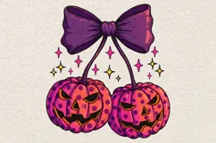 Retro Pumpkin Cherries Png, Girly Halloween Pumpkin Png. Product Image 1