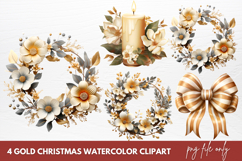 Gold Christmas Watercolor Clipart Sublimation Product Image 1