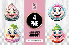 Cute Cream Cupcake Face Clipart Sublimation PNG Product Image 1