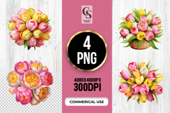 Colorful Tulip Flower Bouquet Clipart Sublimation PNG Product Image 1