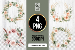 Beige Rose Pampas Floral Wreath Clipart PNG Product Image 1