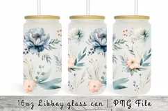Blue Floral 16 oz Tumbler Wrap Libbey Glass Can Product Image 1