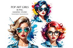 Retro Comic Style Pop Art Girls Png Bundle, Product Image 1