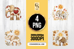 Cute Elephant Watercolor Illustration Clipart PNG Product Image 1