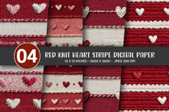 Red Knit Heart Stripe Digital Paper Product Image 1