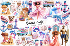 Summer Pink &amp; Blue Coastal Clipart - Summer Clipart 57 Png Product Image 1