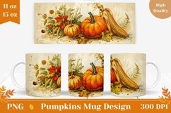 Vintage Fall Mug Wrap Design, Harvest Pumpkin Mug PNG Product Image 1
