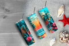 3D Beach 20 oz Skinny Tumbler Sublimation, 3d Plam Tree Wrap Product Image 6