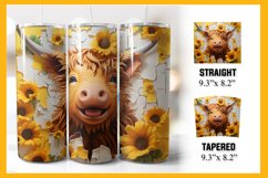 3D Highland Cow Sunflowers 20 oz Skinny Tumbler Sublimation Product Image 1