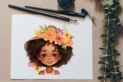Cute Afro Black Girl clipart, Black Floral Girl clipart Product Image 5