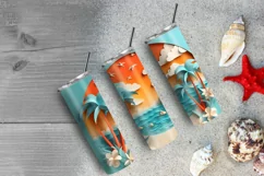 3D Beach Landscape 20 oz Skinny Tumbler Sublimation Design Product Image 6