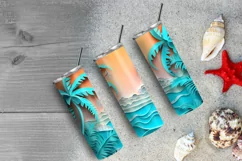 3D Beach 20 oz Skinny Tumbler Sublimation, 3d Plam Tree Wrap Product Image 6